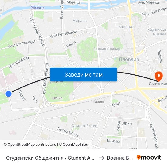 Студентски Общежития / Student Accommodation (389) to Военна Болница map