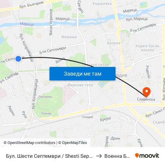 Бул. Шести Септември / Shesti Septemvri Blvd. (240) to Военна Болница map