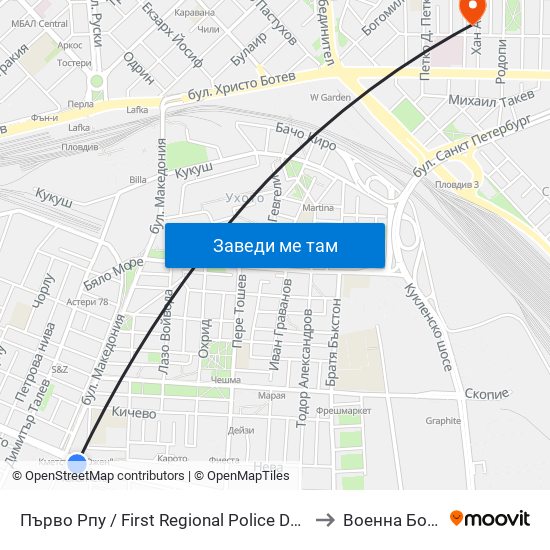 Първо Рпу / First Regional Police Department (60) to Военна Болница map