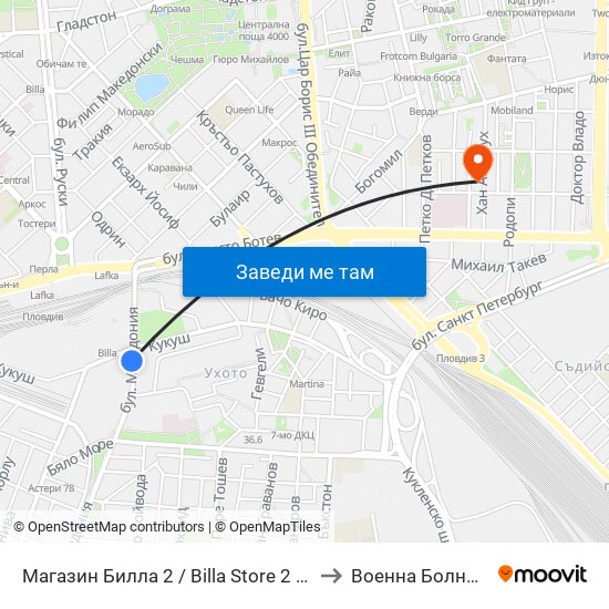 Магазин Билла 2 / Billa Store 2 (15) to Военна Болница map
