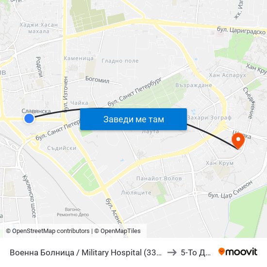 Военна Болница / Military Hospital (335) to 5-То Дкц map