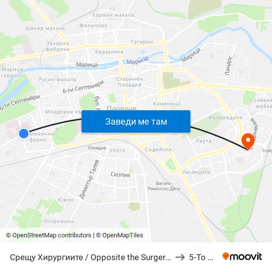 Срещу Хирургиите / Opposite the Surgeries (151) to 5-То Дкц map