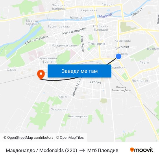 Макдоналдс / Mcdonalds (220) to Мтб Пловдив map