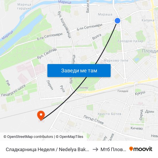 Сладкарница Неделя / Nedelya Bakery (142) to Мтб Пловдив map