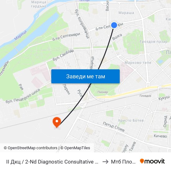 II Дкц / 2-Nd Diagnostic Consultative Center (116) to Мтб Пловдив map