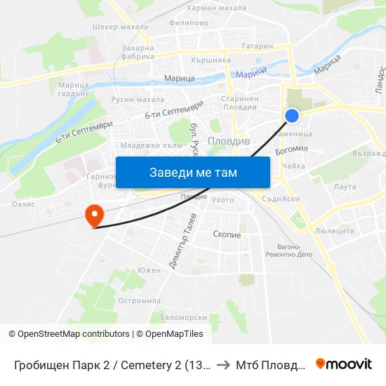 Гробищен Парк 2 / Cemetery 2 (136) to Мтб Пловдив map