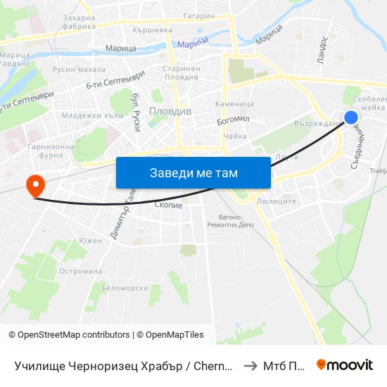 Училище Черноризец Храбър / Chernorizets Hrabar School (333) to Мтб Пловдив map