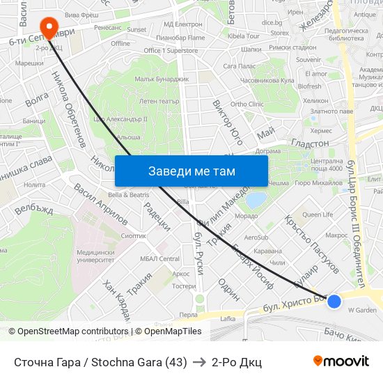 Сточна Гара / Stochna Gara (43) to 2-Ро Дкц map