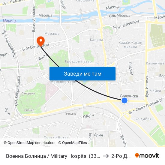 Военна Болница / Military Hospital (335) to 2-Ро Дкц map