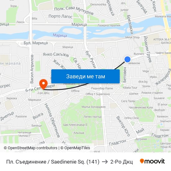 Пл. Съединение / Saedinenie Sq. (141) to 2-Ро Дкц map