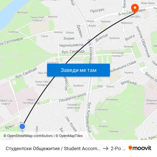 Студентски Общежития / Student Accommodation (389) to 2-Ро Дкц map