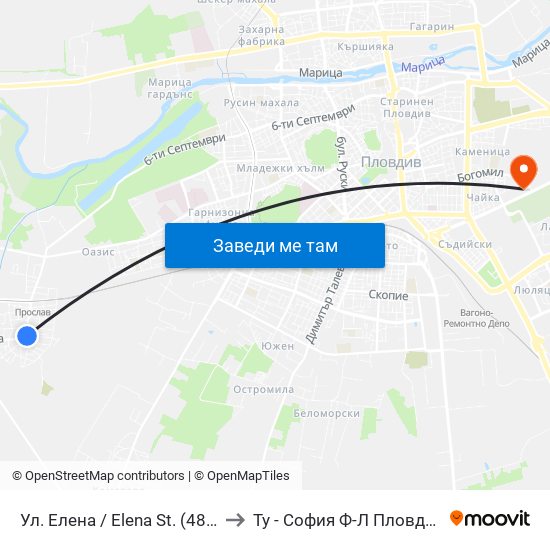 Ул. Елена / Elena St. (486) to Ту - София Ф-Л Пловдив map