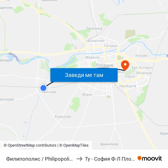 Филипополис / Philipopolis (178) to Ту - София Ф-Л Пловдив map