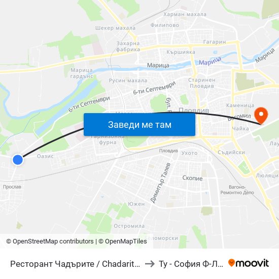Ресторант Чадърите / Chadarite Resraurant (177) to Ту - София Ф-Л Пловдив map