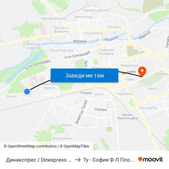 Динекспрес / Dinexpress (174) to Ту - София Ф-Л Пловдив map