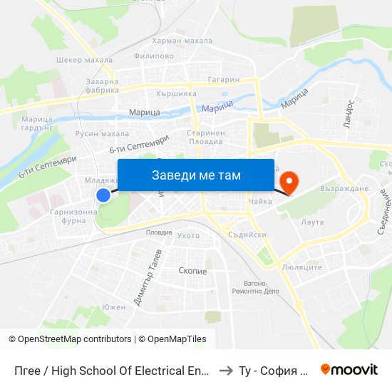 Пгее / High School Of Electrical Engineering And Electronics (171) to Ту - София Ф-Л Пловдив map