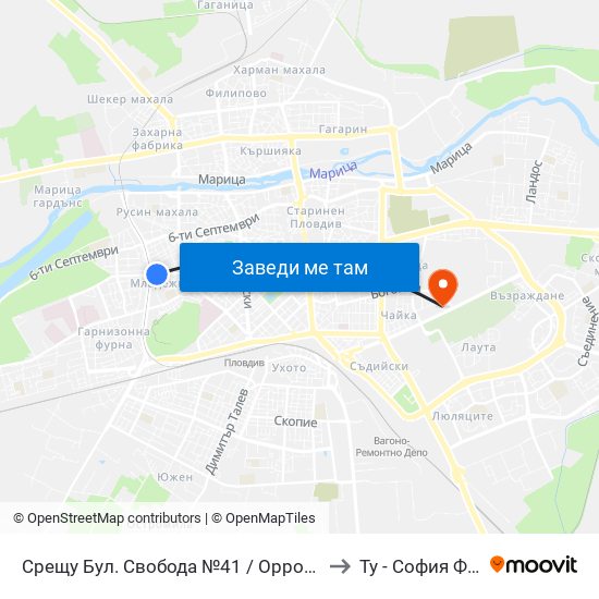 Срещу Бул. Свобода №41 / Opposite 41 Svoboda Blvd. (266) to Ту - София Ф-Л Пловдив map