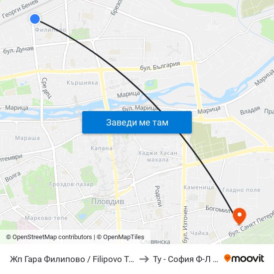 Жп Гара Филипово / Filipovo Train Station (73) to Ту - София Ф-Л Пловдив map