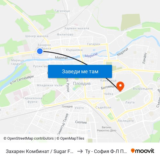Захарен Комбинат / Sugar Factory (96) to Ту - София Ф-Л Пловдив map