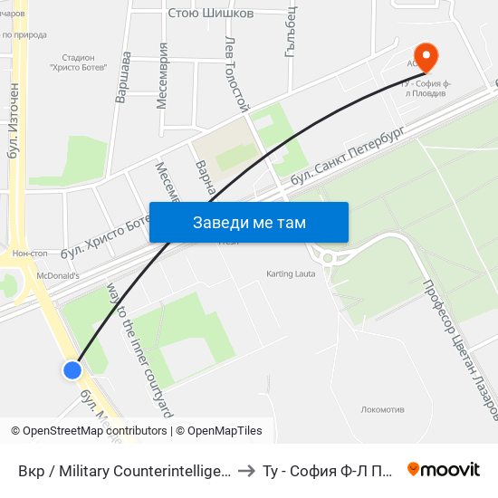 Вкр / Military Counterintelligence (252) to Ту - София Ф-Л Пловдив map