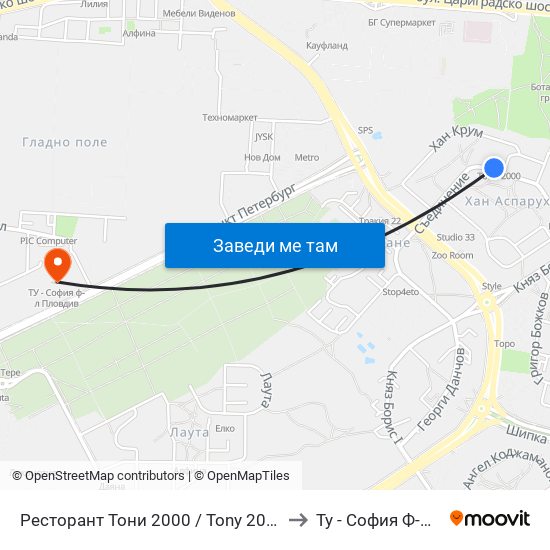 Ресторант Тони 2000 / Tony 2000 Restaurant (215) to Ту - София Ф-Л Пловдив map