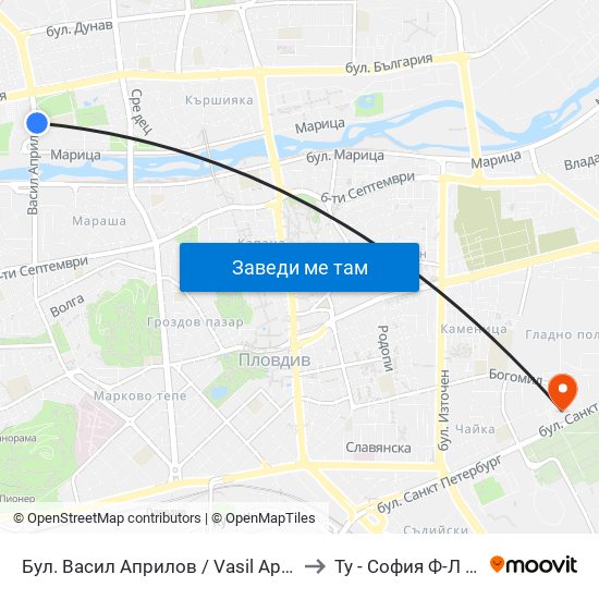 Бул. Васил Априлов / Vasil Aprilov Blvd. (401) to Ту - София Ф-Л Пловдив map