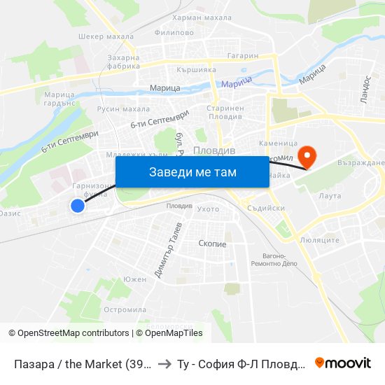 Пазара / the Market (390) to Ту - София Ф-Л Пловдив map