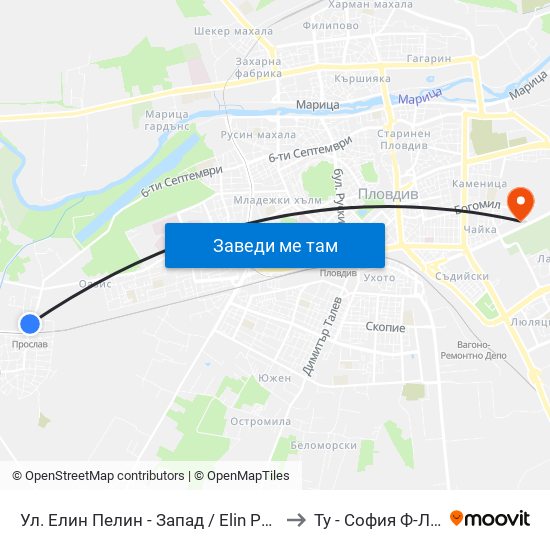 Ул. Елин Пелин - Запад / Elin Pelin St. - West (396) to Ту - София Ф-Л Пловдив map