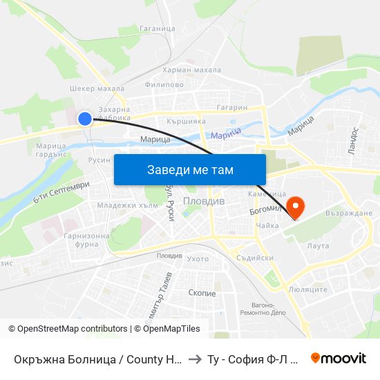 Окръжна Болница / County Hospital (271) to Ту - София Ф-Л Пловдив map