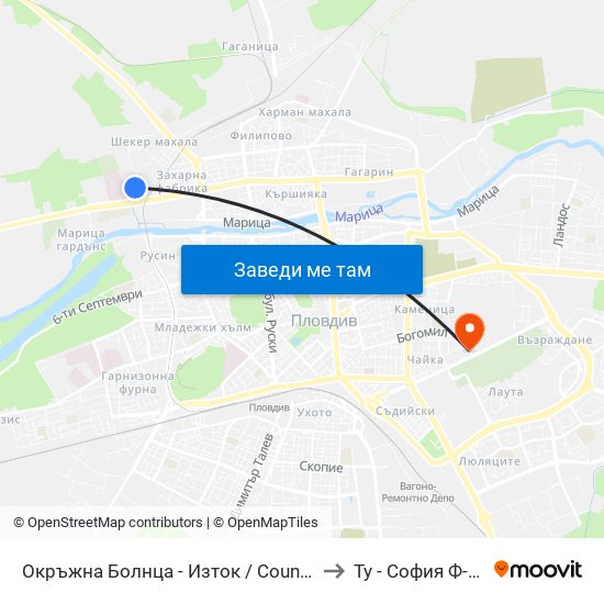 Окръжна Болнца - Изток / County Hospital - East (295) to Ту - София Ф-Л Пловдив map