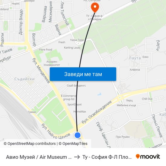 Авио Музей / Air Museum (357) to Ту - София Ф-Л Пловдив map