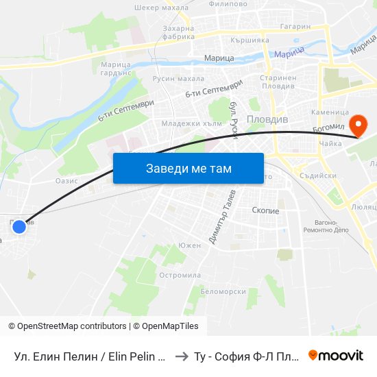 Ул. Елин Пелин / Elin Pelin St. (145) to Ту - София Ф-Л Пловдив map