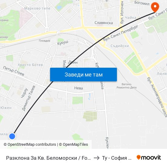 Разклона За Кв. Беломорски / Fork Road To Belomorski Qr (197) to Ту - София Ф-Л Пловдив map