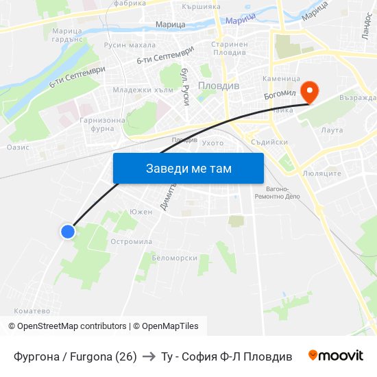 Фургона / Furgona (26) to Ту - София Ф-Л Пловдив map