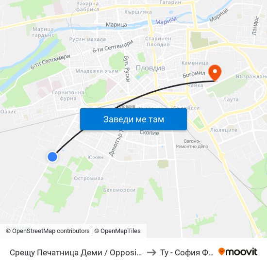 Срещу Печатница Деми / Opposite Demi Printing House (32) to Ту - София Ф-Л Пловдив map