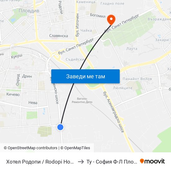 Хотел Родопи / Rodopi Hotel (64) to Ту - София Ф-Л Пловдив map