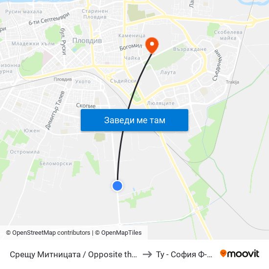 Срещу Митницата / Opposite the Customhouse (283) to Ту - София Ф-Л Пловдив map