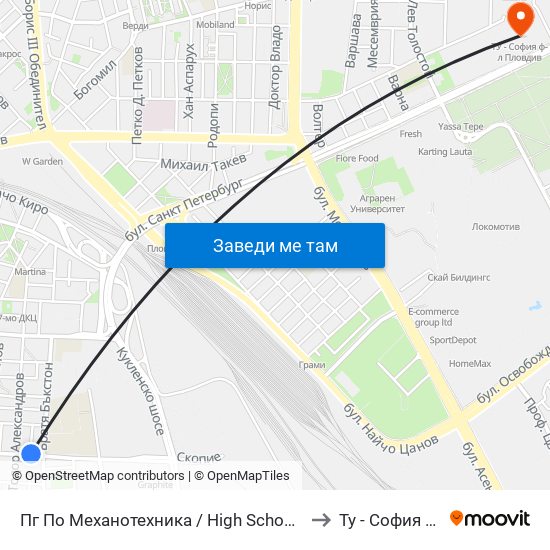 Пг По Механотехника / High School Of Mechanical Engineering (290) to Ту - София Ф-Л Пловдив map
