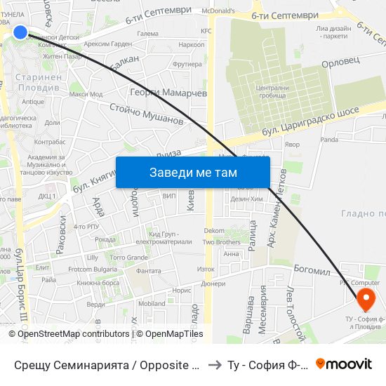 Срещу Семинарията / Opposite the Divinity School (119) to Ту - София Ф-Л Пловдив map