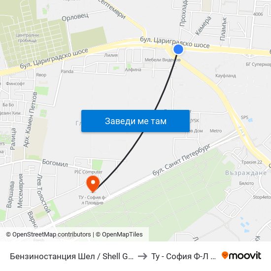 Бензиностанция Шел / Shell Gas Station(126) to Ту - София Ф-Л Пловдив map