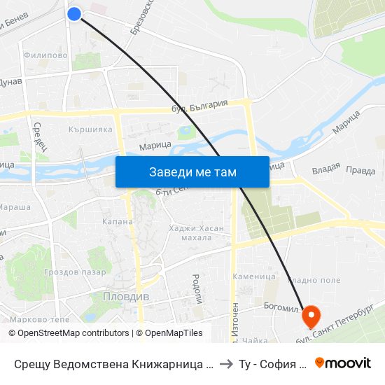 Срещу Ведомствена Книжарница / Opposite Departmental Store (56) to Ту - София Ф-Л Пловдив map