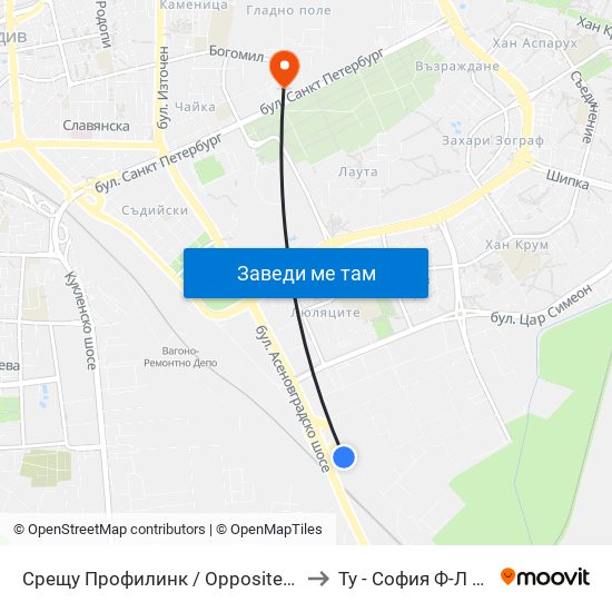 Срещу Профилинк / Opposite Profilink (419) to Ту - София Ф-Л Пловдив map