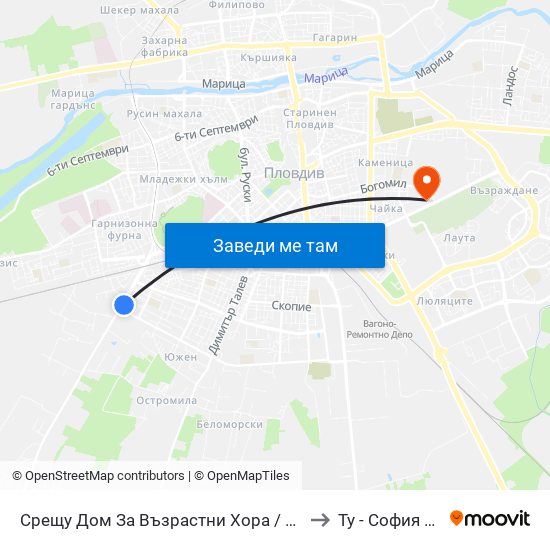 Срещу Дом За Възрастни Хора / Opposite Elderly Care Home (345) to Ту - София Ф-Л Пловдив map