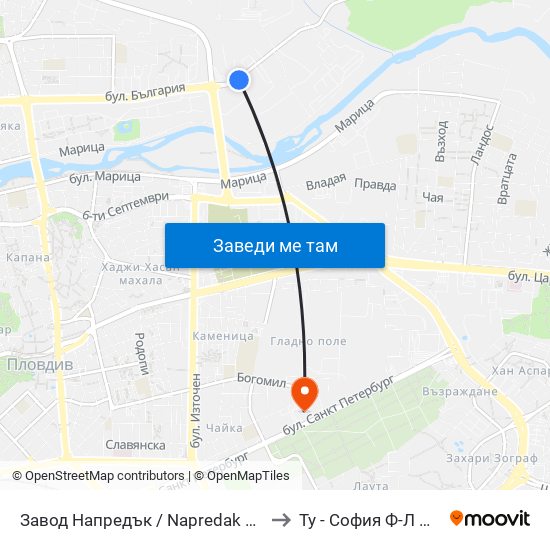 Завод Напредък / Napredak Factory (210) to Ту - София Ф-Л Пловдив map