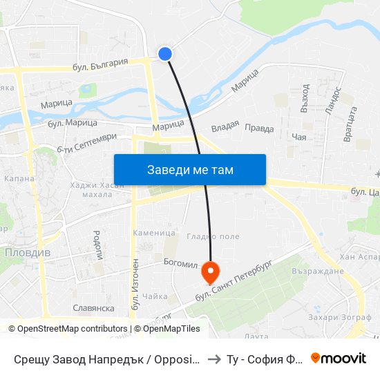 Срещу Завод Напредък / Opposite Napredak Factory (183) to Ту - София Ф-Л Пловдив map