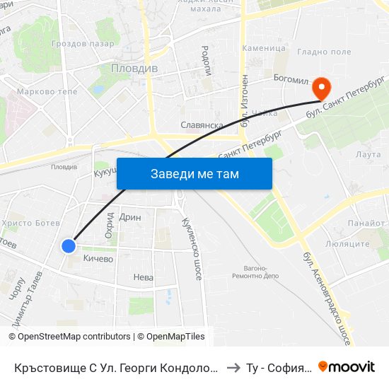 Кръстовище С Ул. Георги Кондолов / Junction With Georgi Kondolov St. (59) to Ту - София Ф-Л Пловдив map