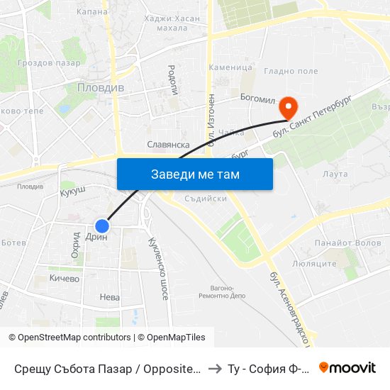 Срещу Събота Пазар / Opposite Saturday Market(381) to Ту - София Ф-Л Пловдив map