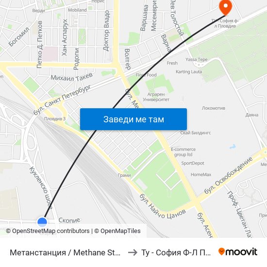 Метанстанция / Methane Station (279) to Ту - София Ф-Л Пловдив map