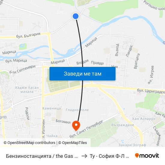 Бензиностанцията / the Gas Station (181) to Ту - София Ф-Л Пловдив map