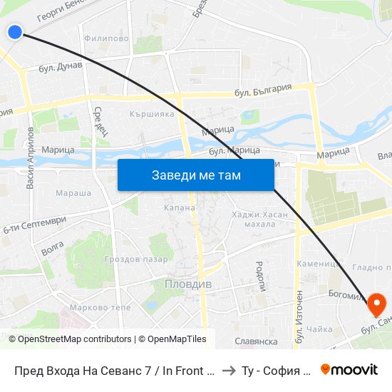 Пред Входа На Севанс 7 / In Front Of the Entrance To Sevans 7 (453) to Ту - София Ф-Л Пловдив map